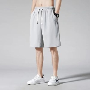 Shorts Men Short Pants Lace Up Elastic Waist Mid Length Pant Solid Casual Loose Regular Straight Trousers Pockets 2024
