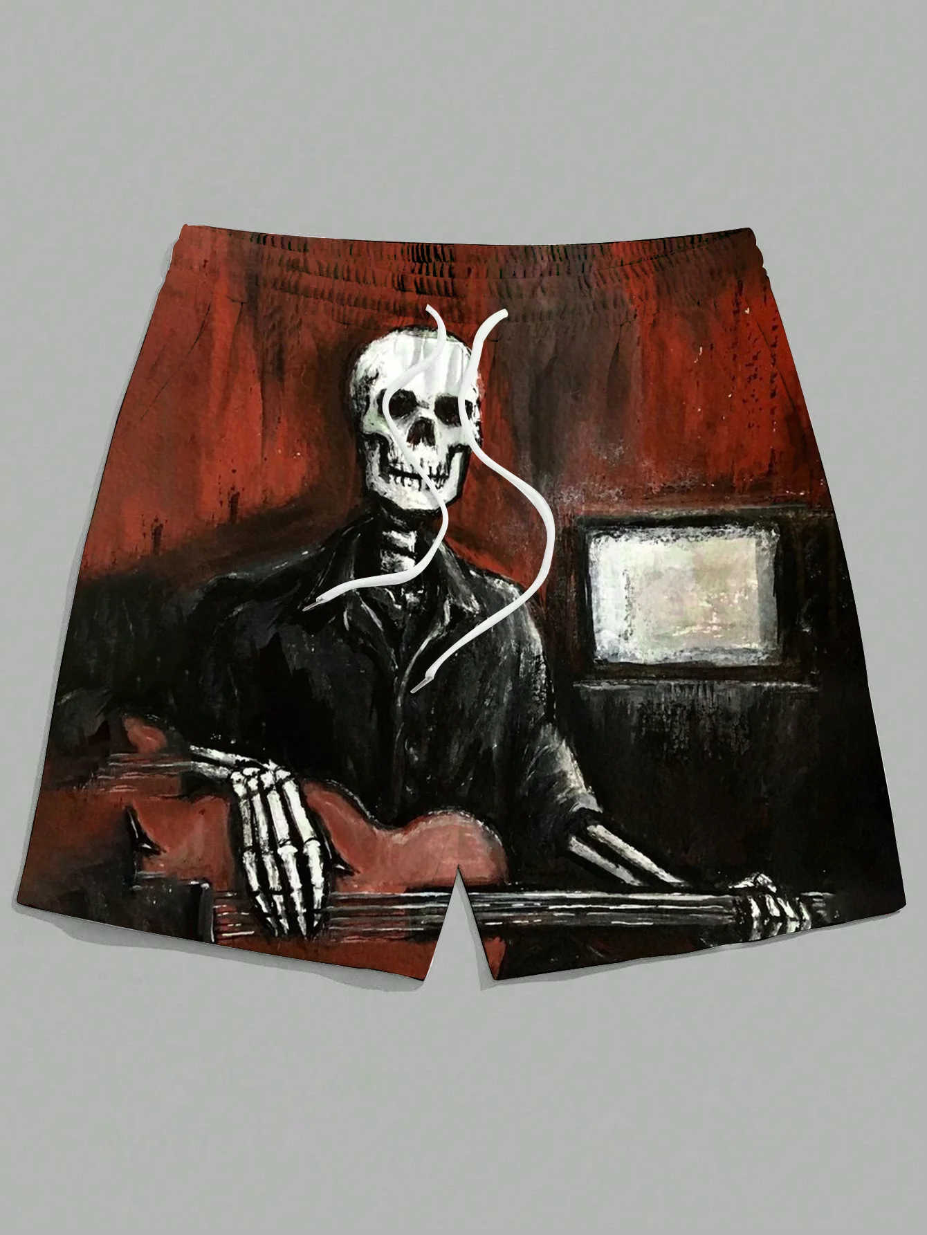 New men's summer loose casual shorts 3D skull man playing guitar print Harajuku street hip-hop shorts Hawaiian beach shorts - Image 5