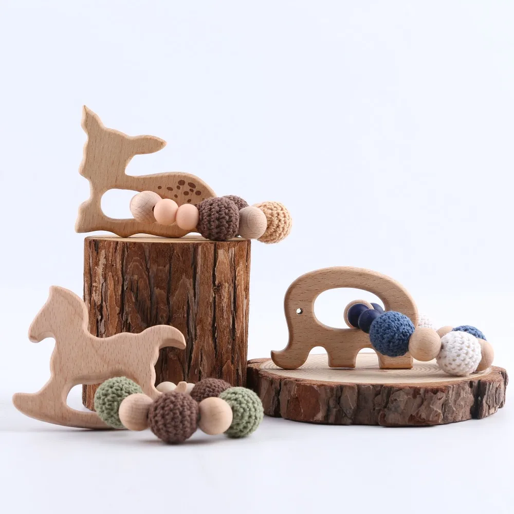 1pc Wooden Teether Aniaml Sika Deer DIY Crafts Baby Bracelet Rattles Beech Wood Rodent Crochet Beads Gifts For Kids Products Toy - Image 5