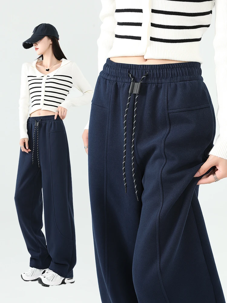 Bestseller Thickened Warm Curved Leg Pants Women's High Waist Casual Versatile Fleece Lined Sweatpants