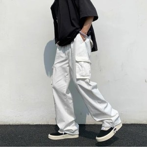 Black/white Casual Pants Men's Fashion Loose Straight Wide Leg Pants Men Streetwear Hip-hop Pocket Cargo Pants Mens Trousers