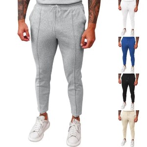 Pencil Pants Spliced Casual Pants Men Solid Drawstring Ankle Length Pant Skinny Pockets Loose Sports Patchwork