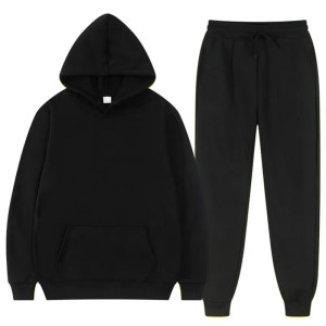 Men Sets Sweatshirts Solid Hooded Hoodies Pencil Pants Two Pieces Ankle Length Pant Pockets Elastic Waist Casual