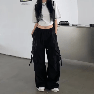 New Vintage Loose Wide Leg Pants High Street Y2K Retro Hip Hop Solid Sweatpant Casual Women Cargo Commute Jogger Trousers