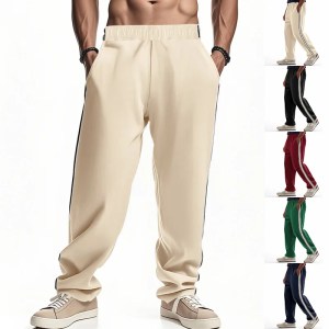 Men Casual Pants High Waist Ankle Length Straight Pant Elastic Waist Pockets Loose Fit Solid Casual Spliced Sports