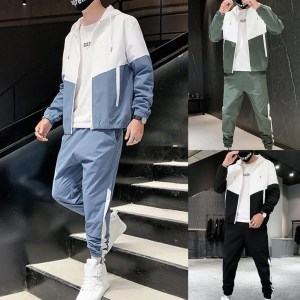New Men Casual Sets Mens Hooded Tracksuit Sportswear Jackets+Pants 2 Piece Sets Hip Hop Running Sports Suit 3XL