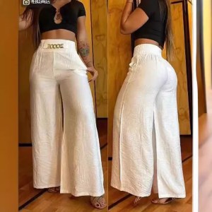 Wide Leg Pants Women Capris Loose Flare Pant Pockets Solid Basics Casual Spliced High Waist Trousers Streetwear